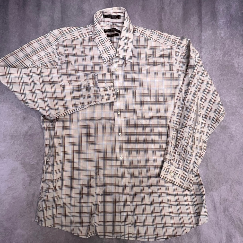 Forsyth of Canada Button Down Mens 2XL White Plaid Excellent Wrinkle Free Cotton